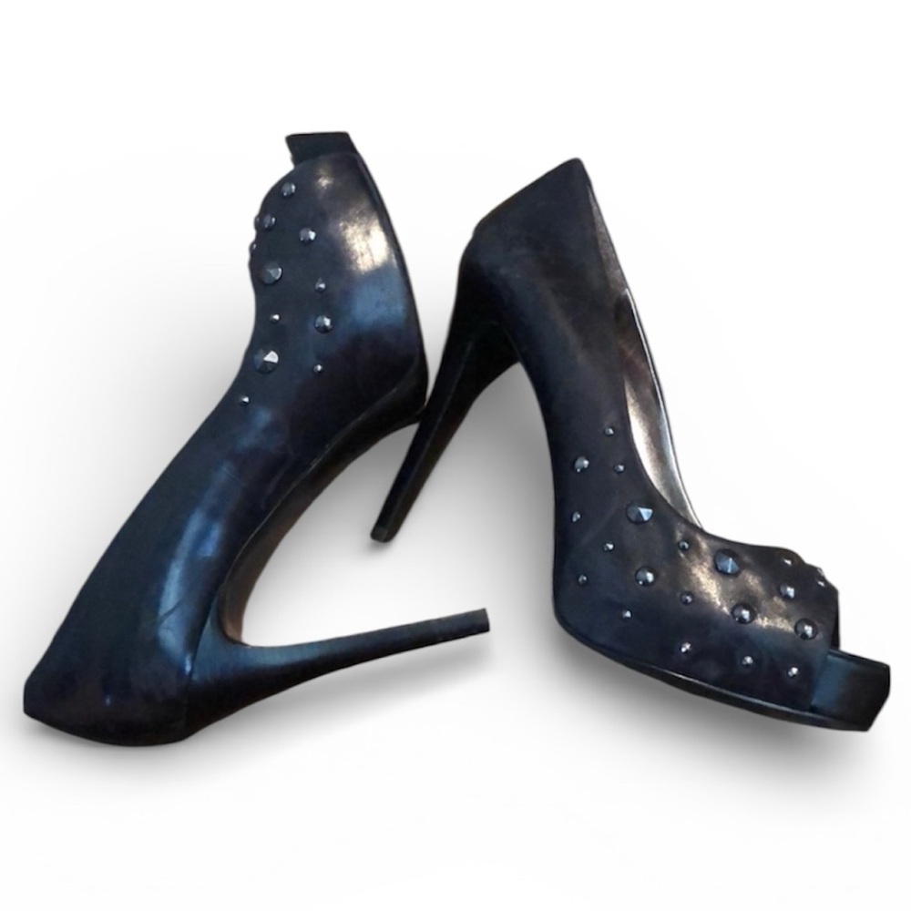 Marc Fisher Black Studded Peep Toe Pumps